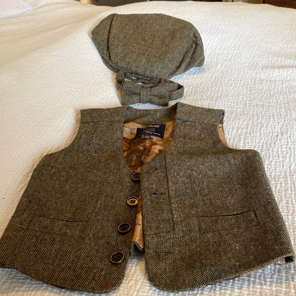 Toddler Tweed Vest, Hat, and Bow tie